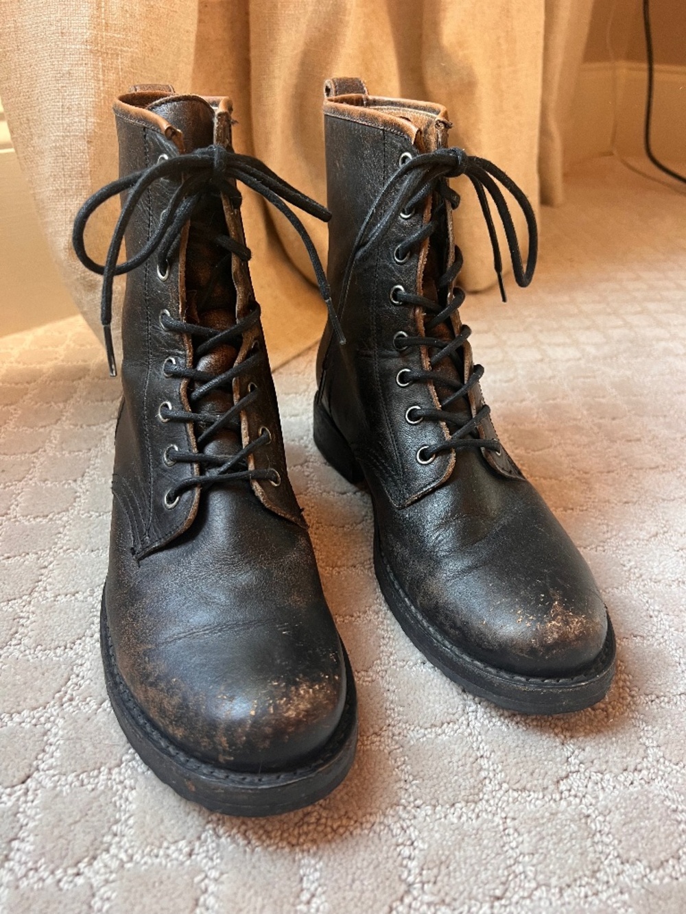 Frye Antiqued Black Veronica Combat Boots